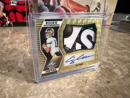 CJ Carr 2026 Leaf Trinity Rookie Auto Mem Metal Super Gold Rubber Patch 1/1