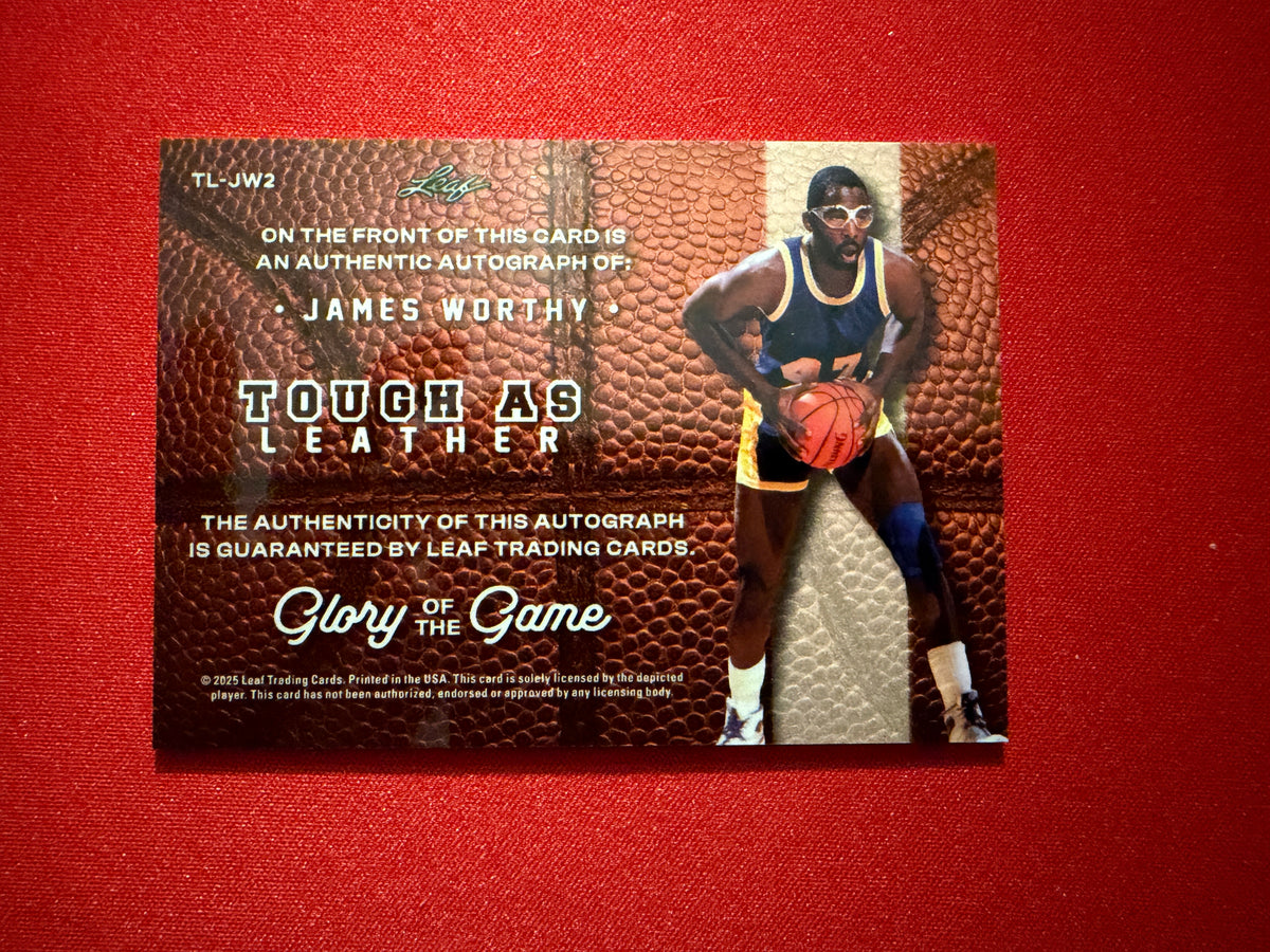 James Worthy 2025 Leaf Glory of the Game Tough As Leather Substrate Auto /35