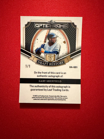 Gary Sheffield 2025 Leaf Optichrome Top 10 Draft History Auto Inscription 1/1