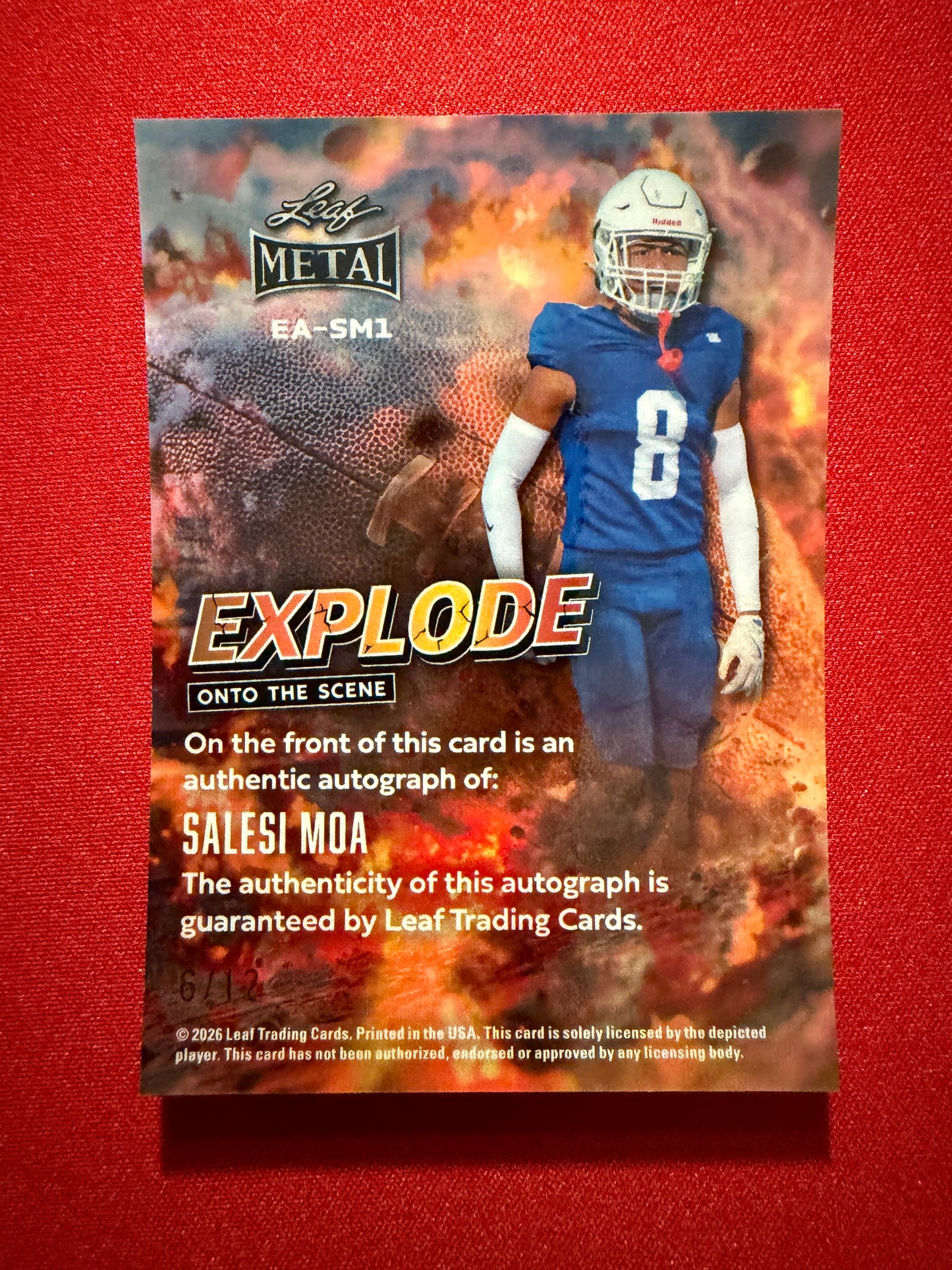 2026 Leaf Metal Football Salesi Moa Auto Explode Onto the Scene Silver
