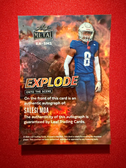 2026 Leaf Metal Football Salesi Moa Auto Explode Onto the Scene Silver