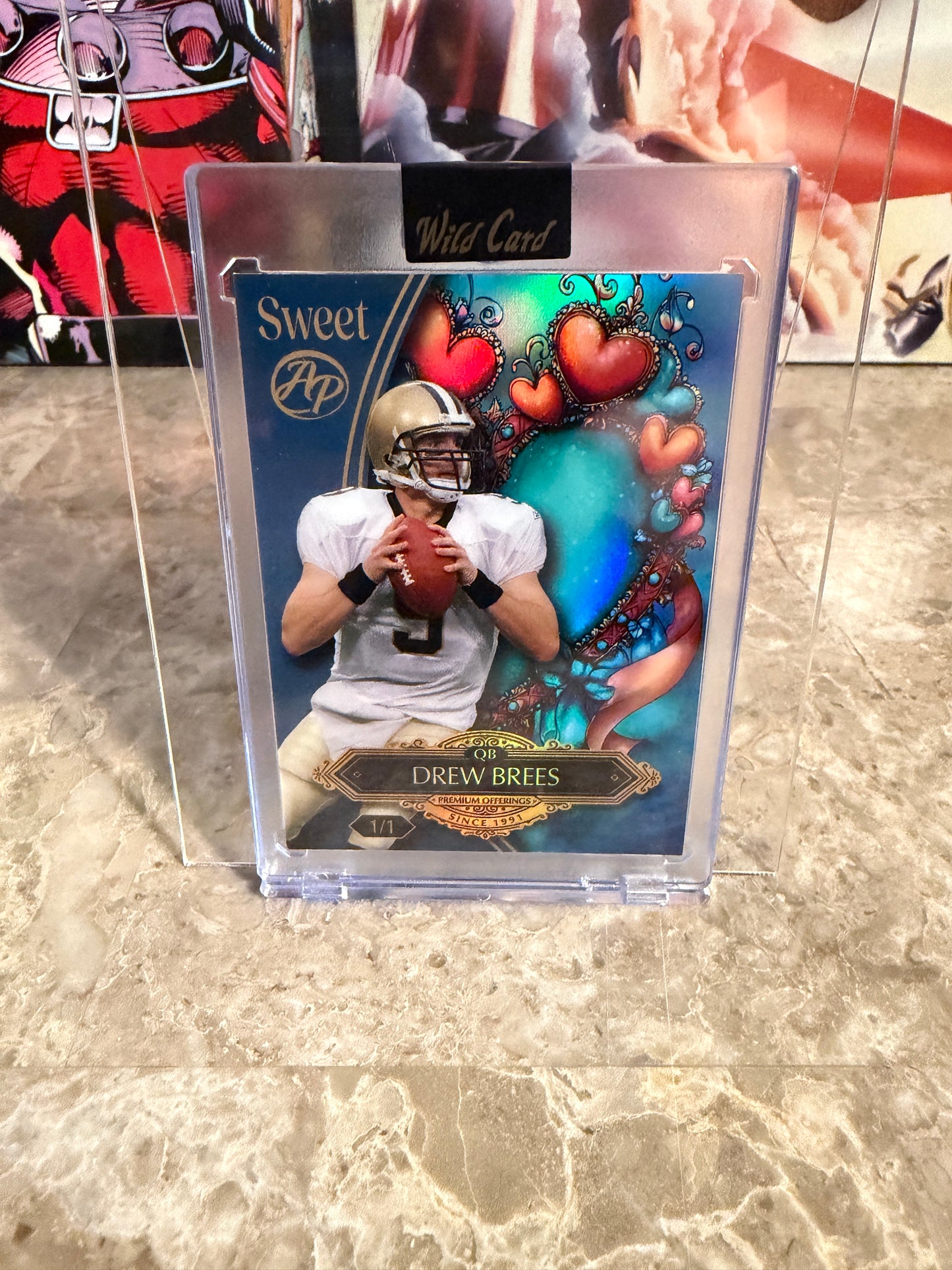 Drew Brees 2026 Wild Card Sweet "Wild Art" True 1/1 Gold Vinyl 2-Card Lot