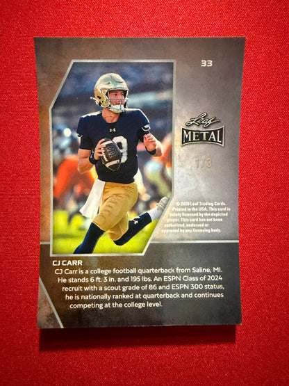2026 Leaf Metal Football CJ Carr Base Green Shimmer 1/3