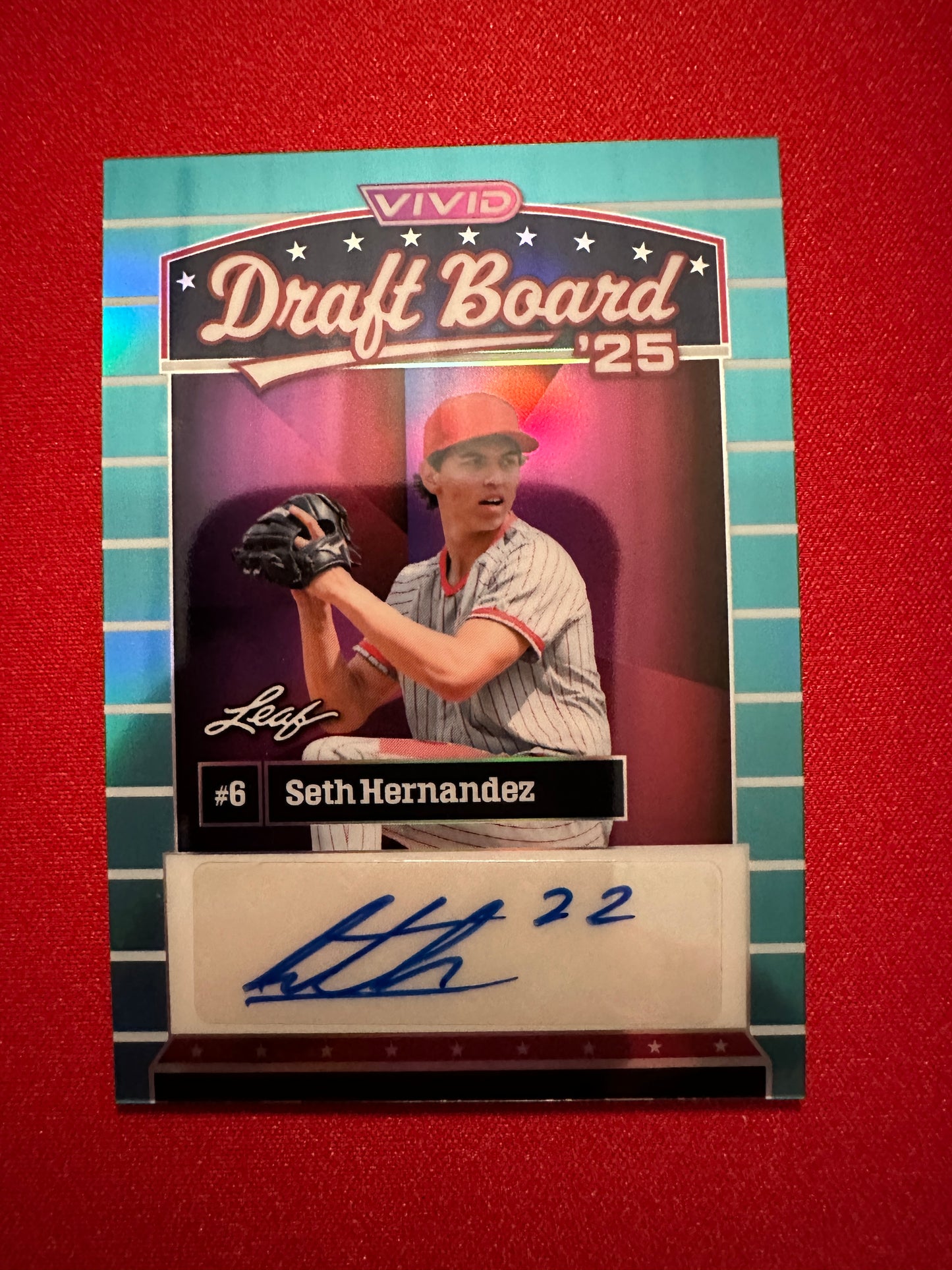 Seth Hernandez 2026 Leaf Vivid Draft Board Teal Auto /25 Pirates Phenom