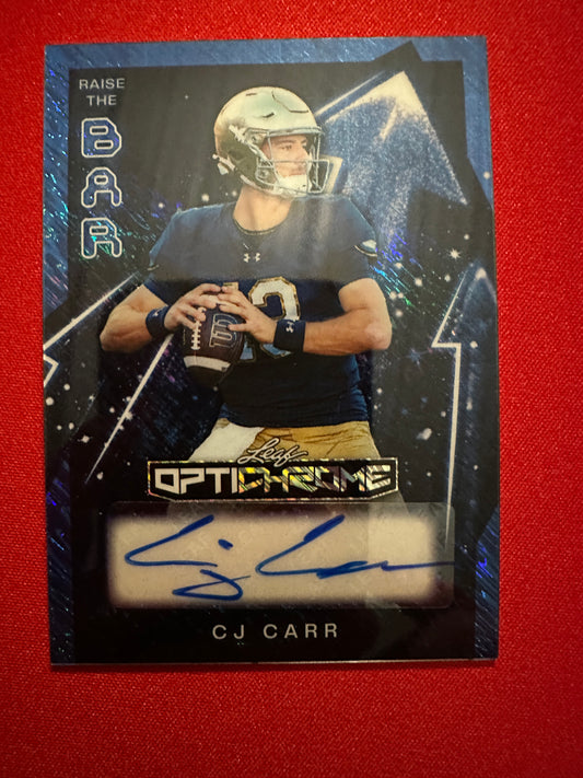 2026 Leaf Optichrome Football CJ Carr Raise the Bar Blue Auto /5 Color Match