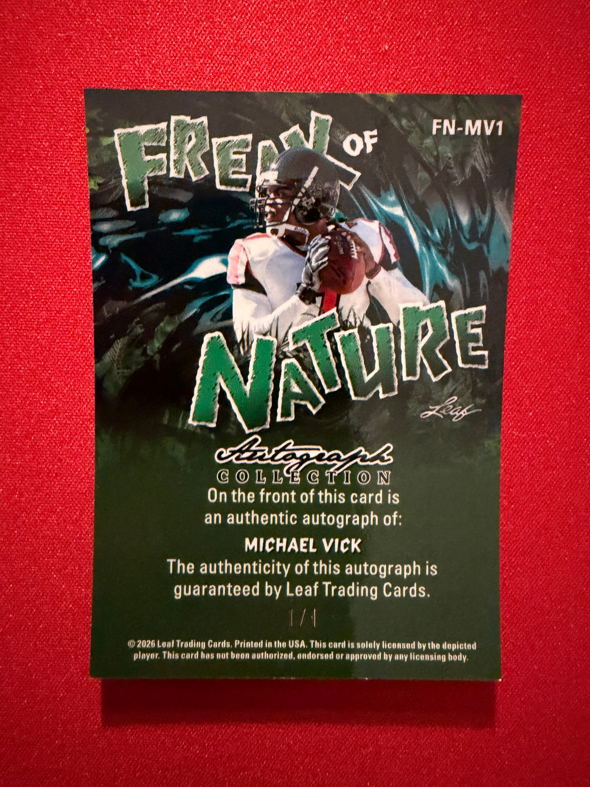 Michael Vick 2026 Leaf Autograph Collection Freak of Nature Blue Shimmer 1/1