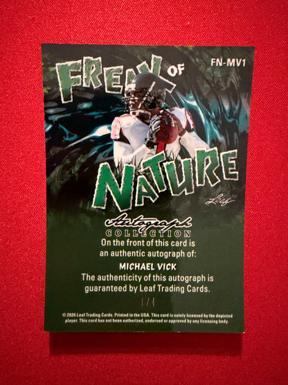 Michael Vick 2026 Leaf Autograph Collection Freak of Nature Blue Shimmer 1/1