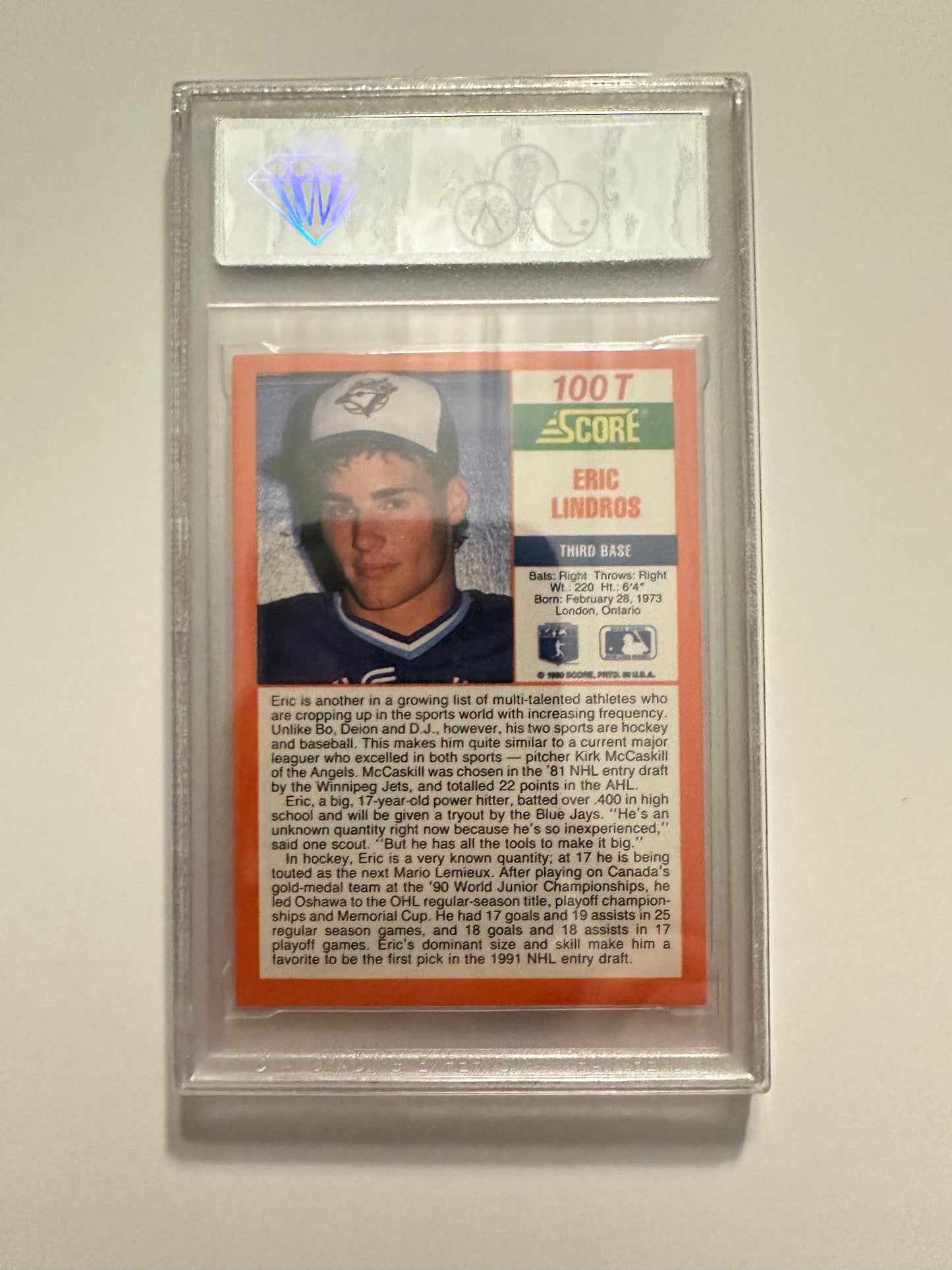 Eric Lindros #100T CTA/PSA Graded Mint 9 (1990 Score Traded)