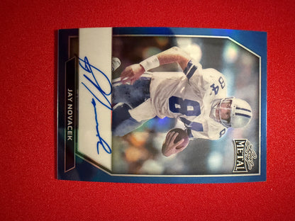 2026 Leaf Metal Football Jay Novacek On-Card Auto Blue Prismatic Color Match /6
