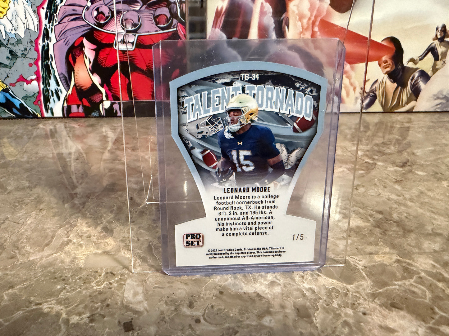 Leonard Moore 2026 Leaf Pro Set Metal Football Talent Tornado Silver /5