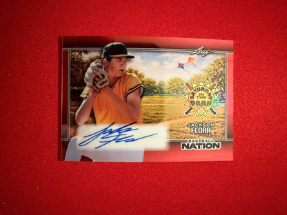 Jackson Flora 2026 Leaf Baseball Nation Saturday In the Park Auto Red /3