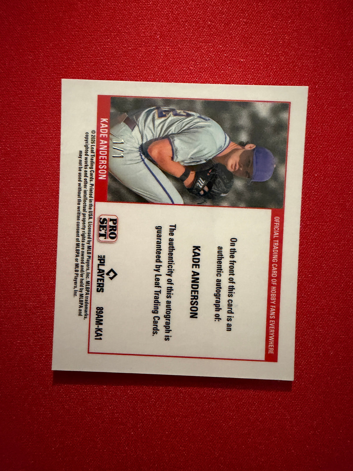 Kade Anderson 2026 Leaf Pro Set Metal Baseball 1989 Mini Auto Silver Prismatic 1/1