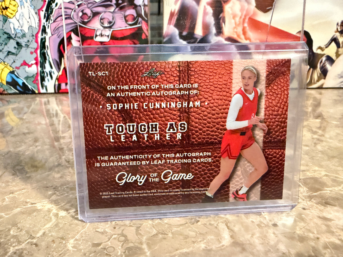 Sophie Cunningham 2025 Leaf Glory of the Game Basketball Tough as Leather Auto 1/5 Bookend