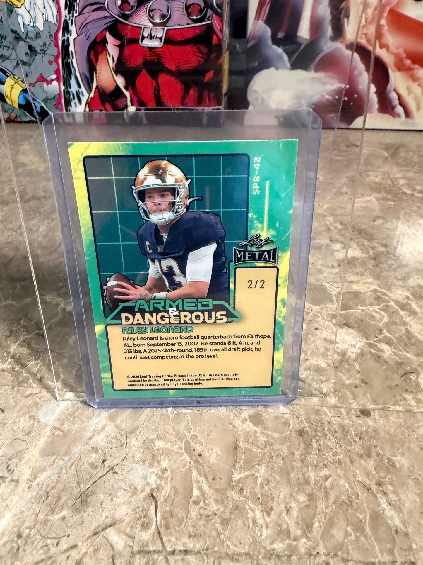 2026 Leaf Metal Football Riley Leonard Armed & Dangerous Black Shimmer 2/2