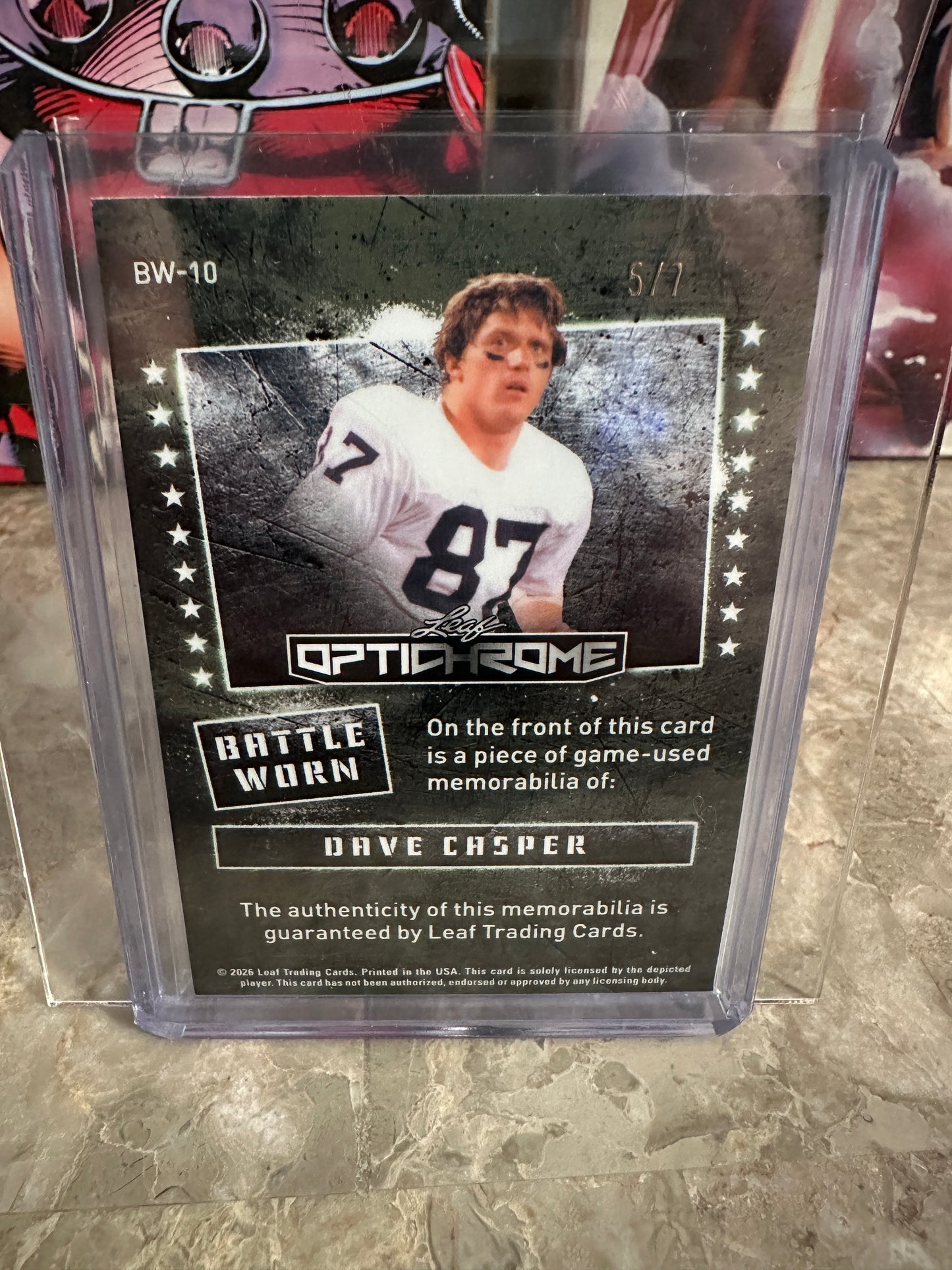 2026 Leaf Optichrome Dave Casper BATTLE WORN PATCH /7 PURPLE CRYSTAL HOF