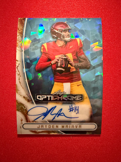 2026 Leaf Optichrome Football Jayden Maiava Base Autograph Platinum Crystal /8