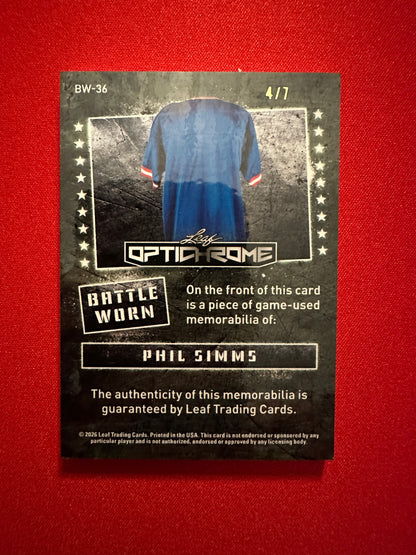 Phil Simms 2026 Leaf Optichrome Battle Worn Purple Prismatic Game-Used Patch /7