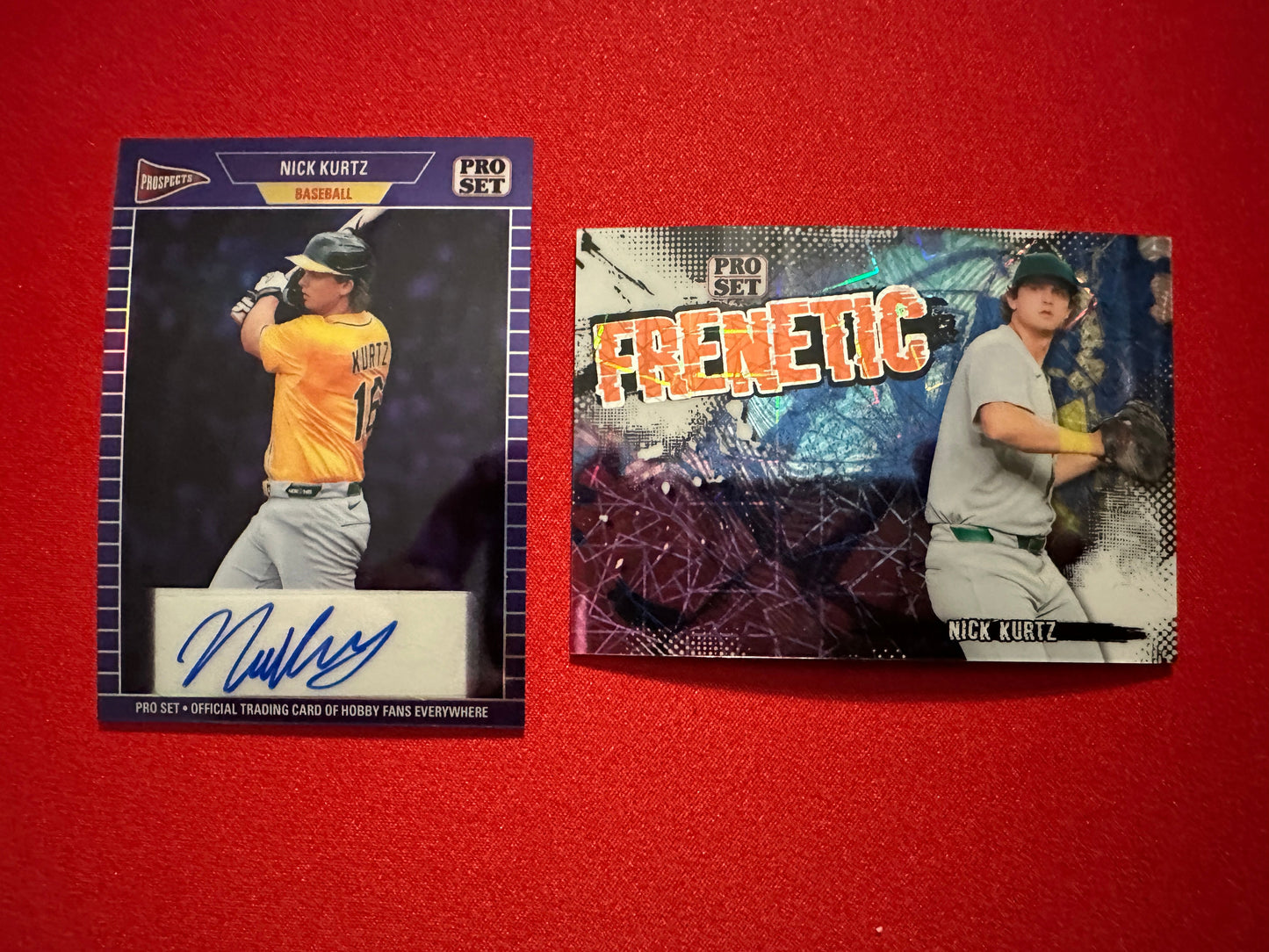 Nick Kurtz 2026 Pro Set Two Card Lot 1989 Purple AUTO /8 Frenetic Blue /10