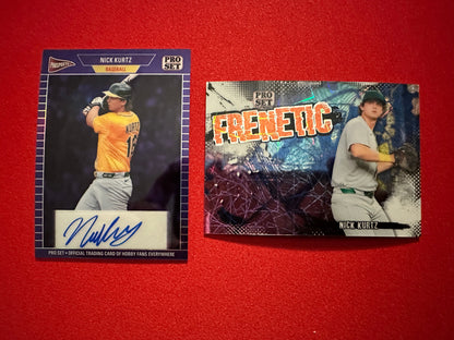 Nick Kurtz 2026 Pro Set Two Card Lot 1989 Purple AUTO /8 Frenetic Blue /10