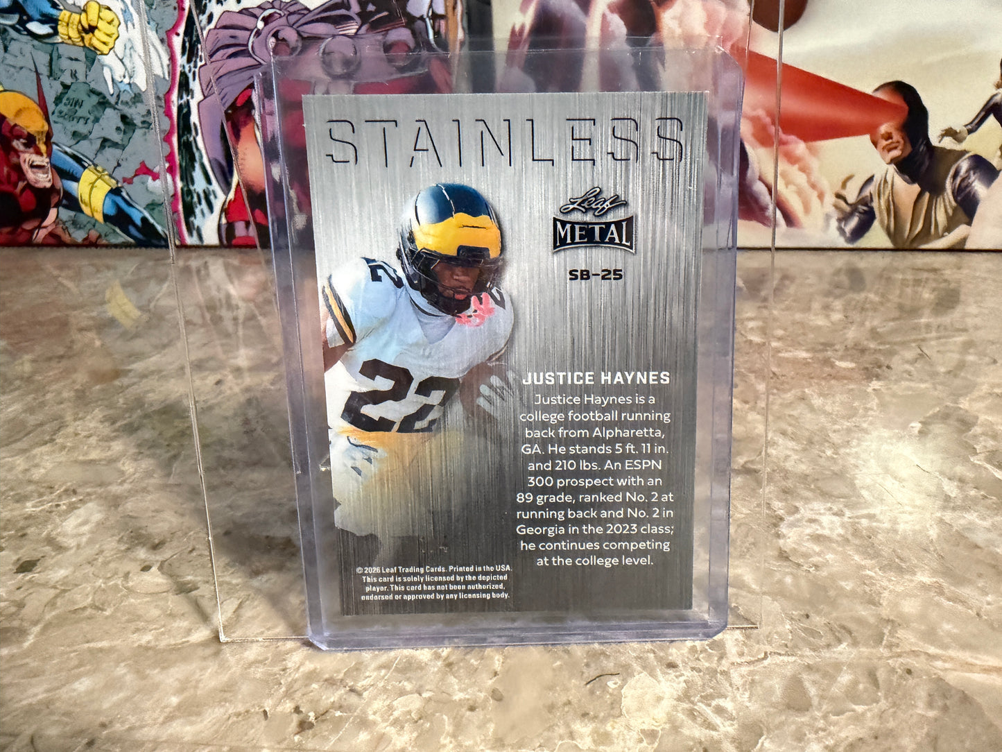 Justice Haynes 2026 Leaf Metal Football Stainless Red Shimmer 1/4