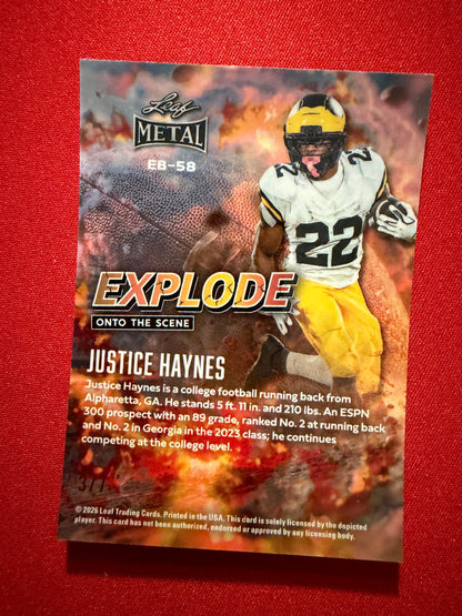Justice Haynes 2026 Leaf Metal Football Explode Onto The Scene Crystal /7