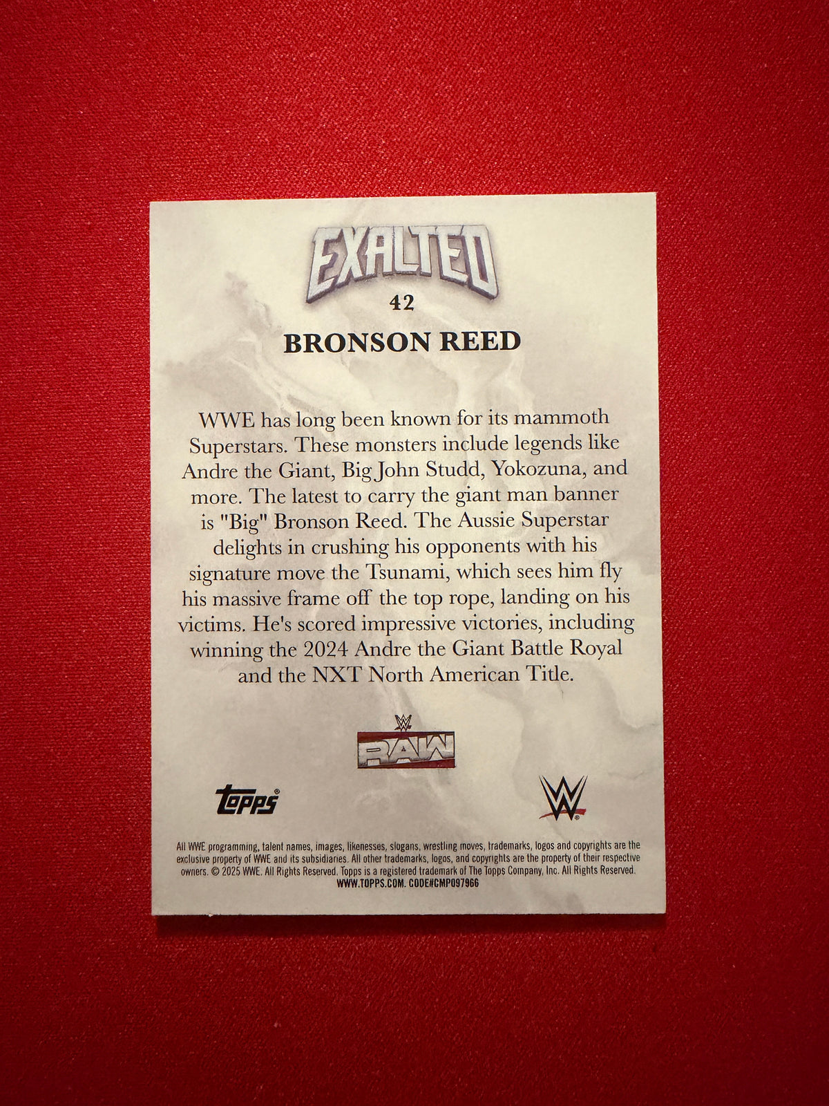 Bronson Reed 2026 Topps Exalted WWE Exalted Base Aqua /99 #42