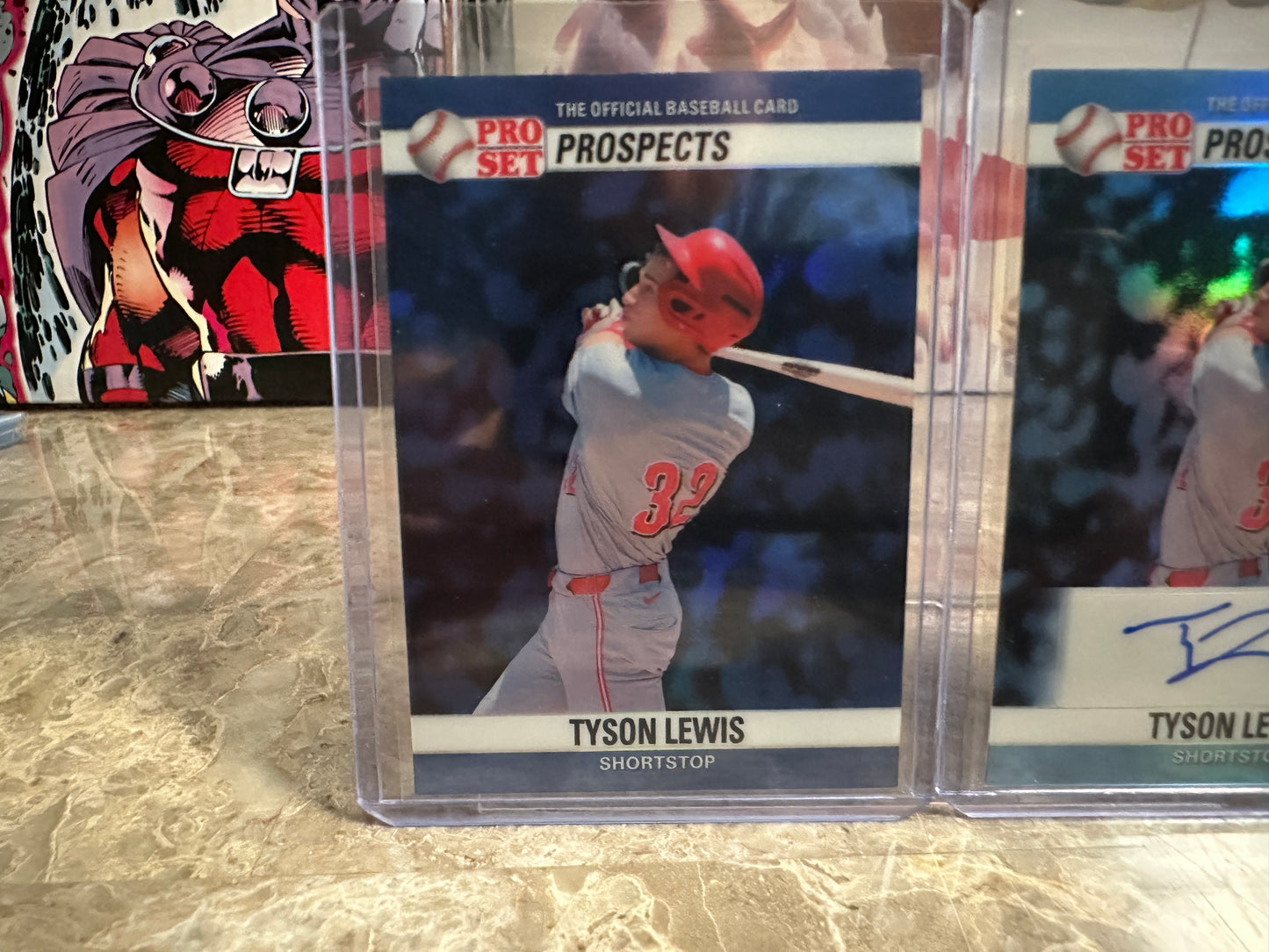2026 Leaf Pro Set Baseball Tyson Lewis 1990 Prismatic Insert Lot - Blue /5 & Platinum Auto /10