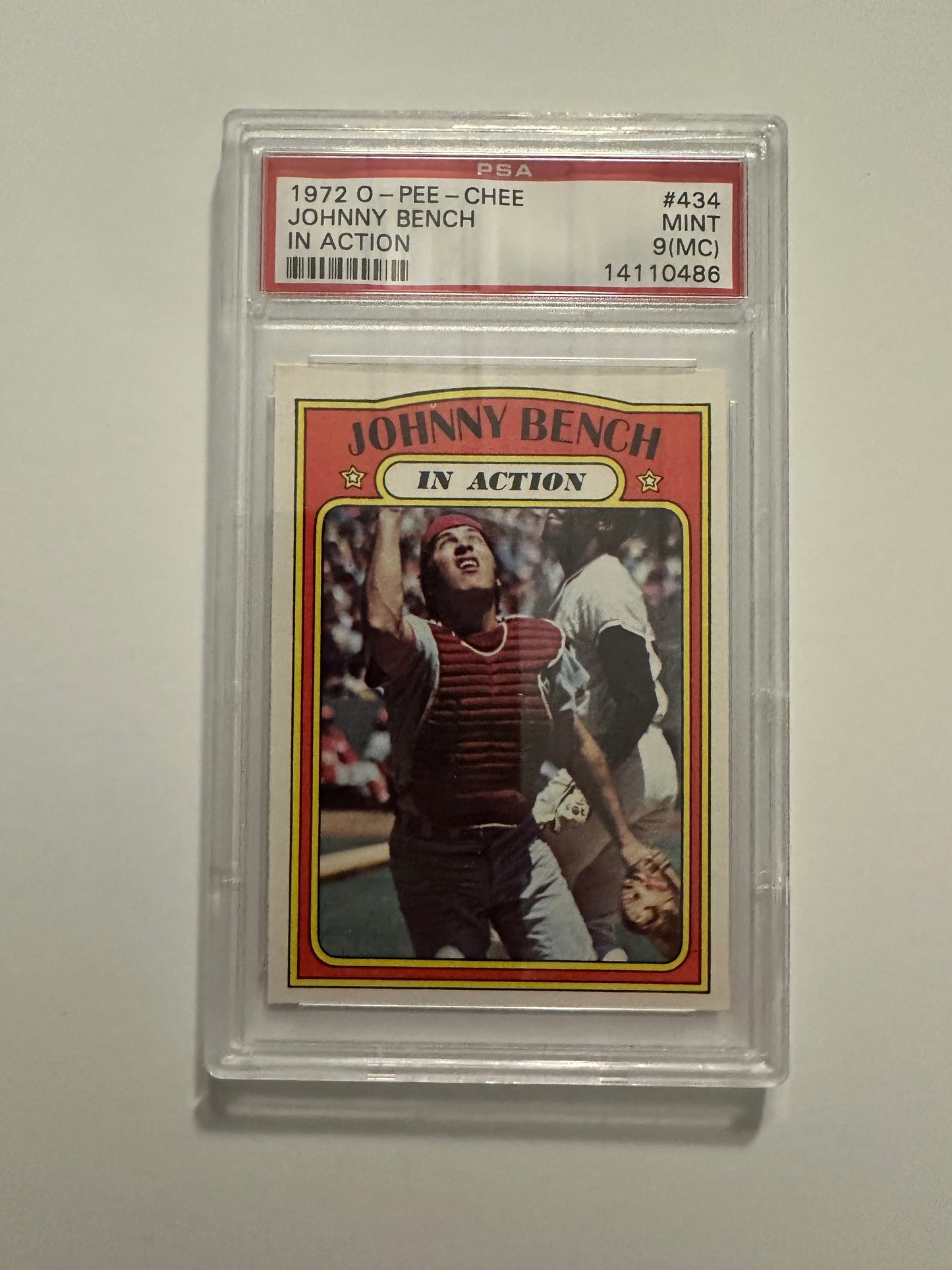 Johnny Bench In Action #434 PSA Graded Mint 9 (MC) (1972 O-Pee-Chee)