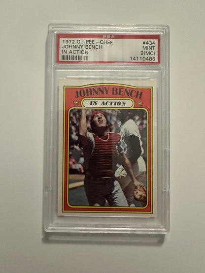 Johnny Bench In Action #434 PSA Graded Mint 9 (MC) (1972 O-Pee-Chee)