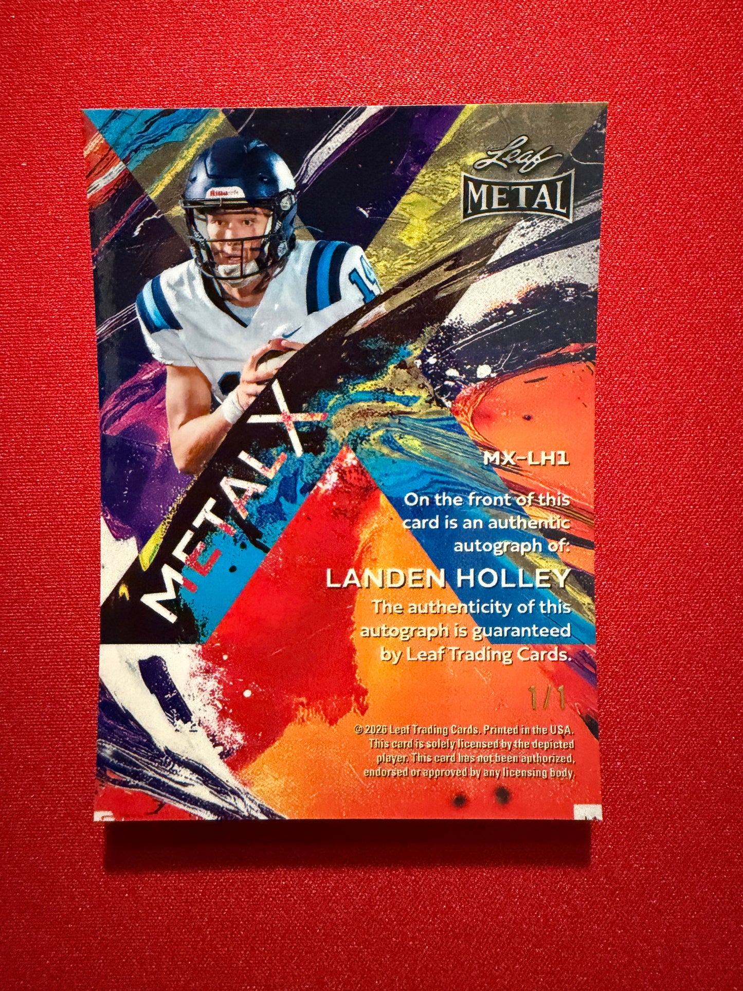2026 Leaf Metal Football Landen Holley Metal X Red Prismatic 1/1