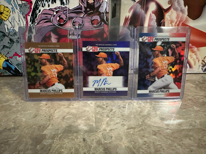 2026 Pro Set Marcus Phillips 1990 Mini Purple Auto 1/1 & Gold 1/1 Parallel Lot
