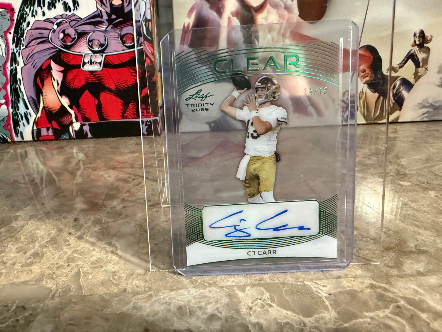 CJ Carr 2026 Leaf Trinity Football Clear Green Auto /15