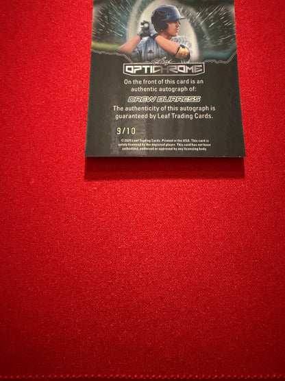 Drew Burress 2025 Leaf Optichrome Baseball Glimpse Into Future Auto Silver /10