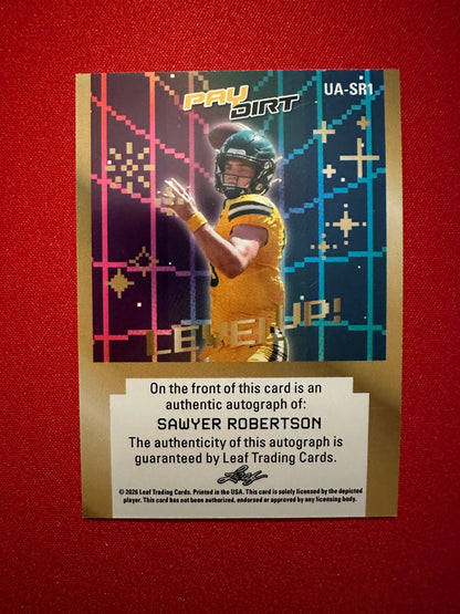 Sawyer Robertson 2026 Leaf Paydirt Football Level Up! Pink Parallel Sticker Autograph /25