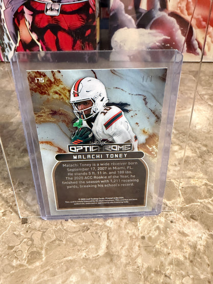 Malachi Toney 2026 Leaf Optichrome Football Platinum Shimmer 1/1