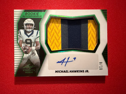 Michael Hawkins Jr. 2026 Leaf Trinity Rookie Auto Mem Multicolor Patch /10