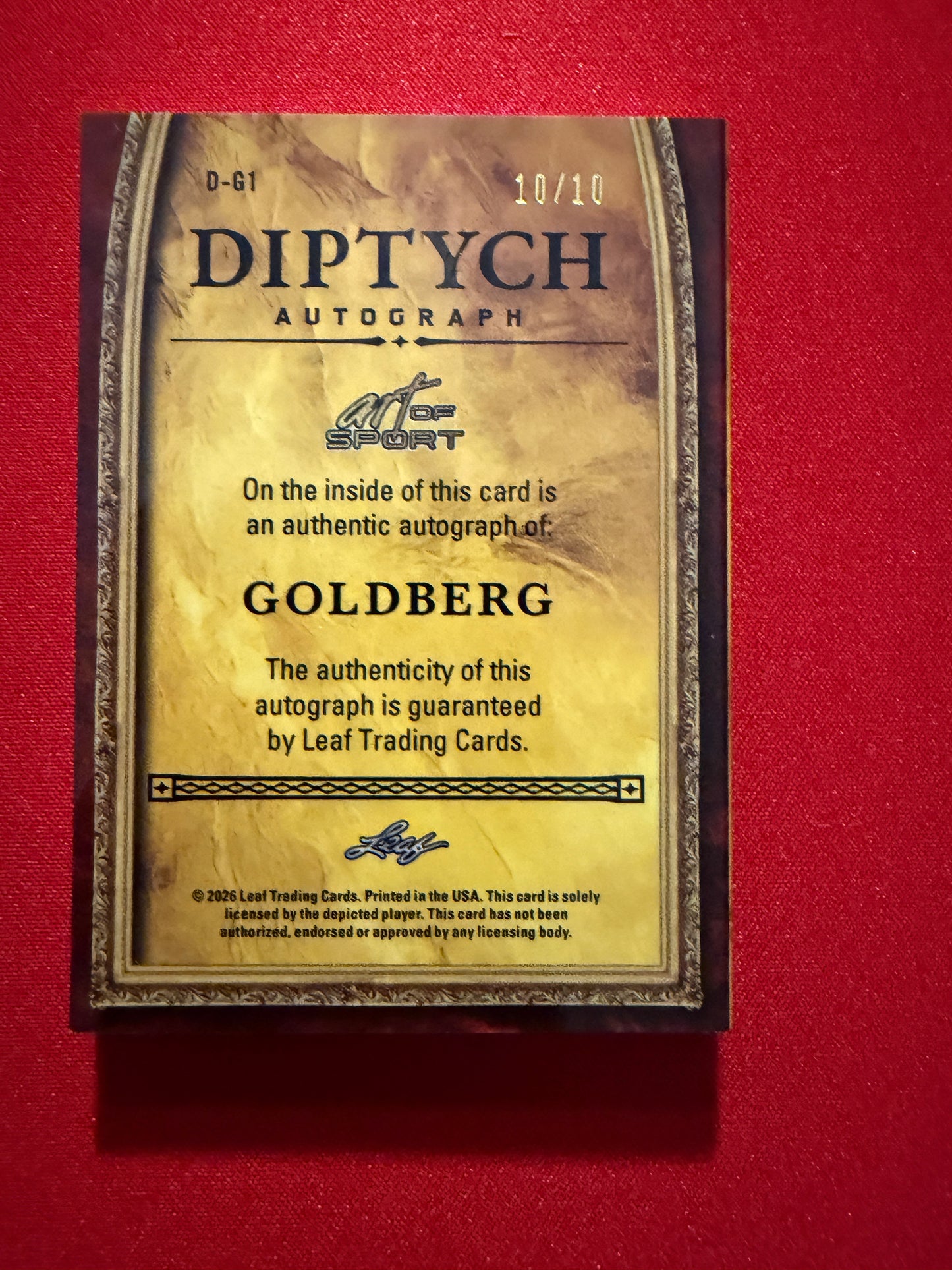 2026 Leaf Art of Sport Goldberg Diptych Auto Booklet Bronze /10 Bookend