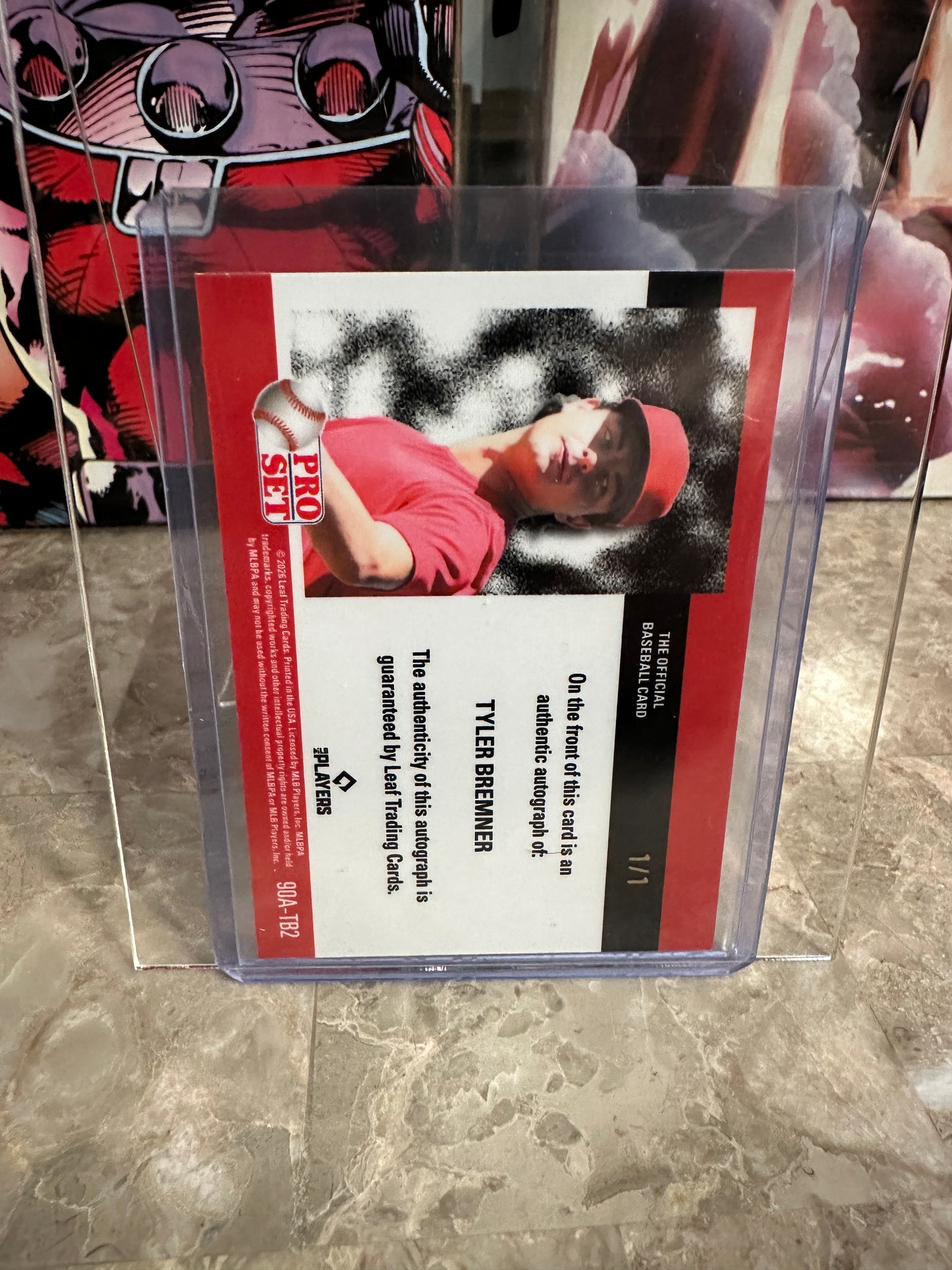 Tyler Bremner 2026 Leaf Pro Set Prospects 1990 Red, White and Blue Prismatic Auto 1/1