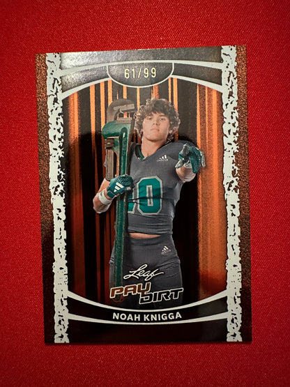 Noah Knigga 2026 Leaf Paydirt Football Base Orange Parallel /99