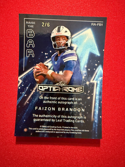 2026 Leaf Optichrome Football Faizon Brandon Raise The Bar Auto Pink Crystal /6