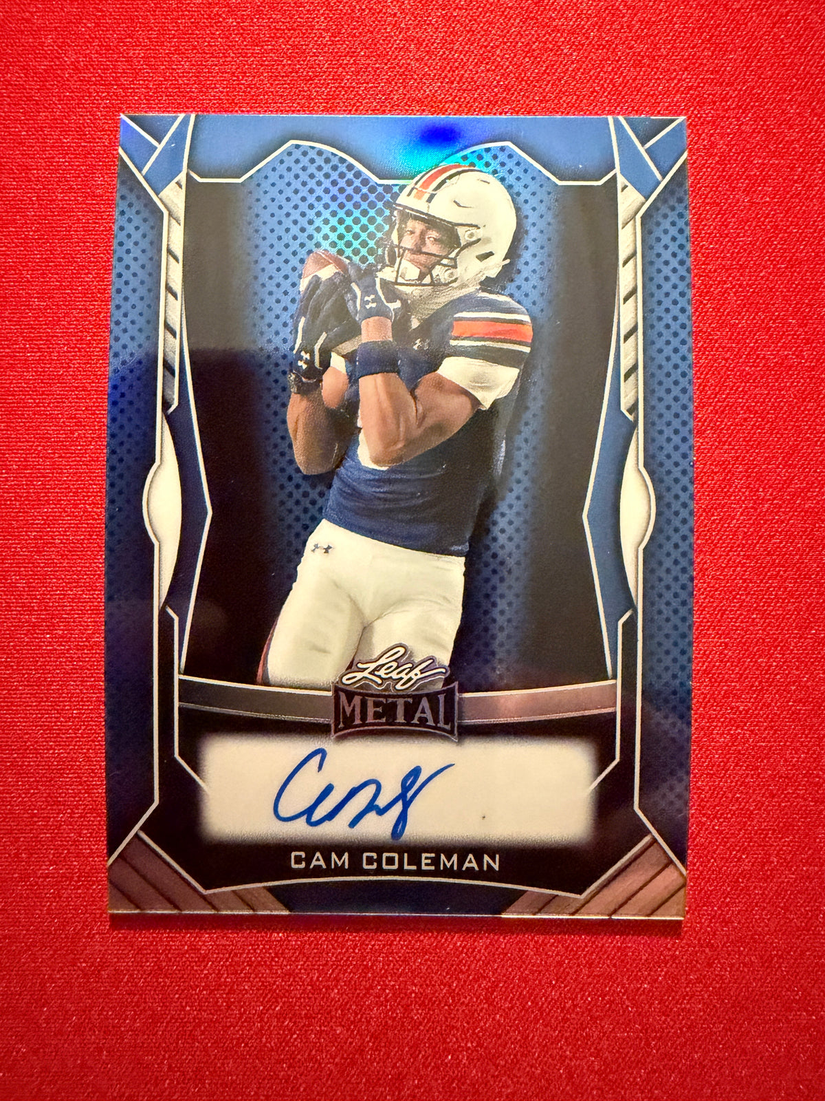 Cam Coleman 2026 Leaf Trinity Football Metal On-Card Auto Blue Color Match /6