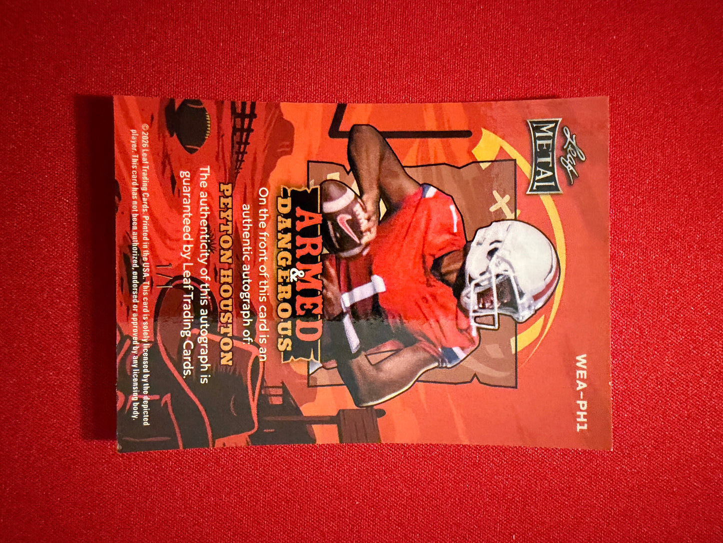 Peyton Houston 2026 Leaf Metal Football Armed & Dangerous Auto Gold Shimmer 1/1