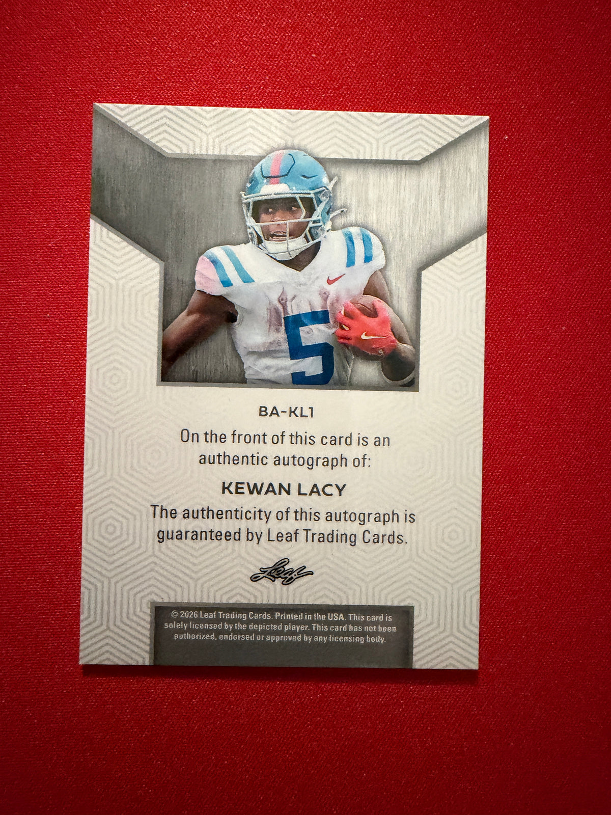 Kewan Lacy 2026 Leaf Trinity Base Auto Platinum Color Match /40
