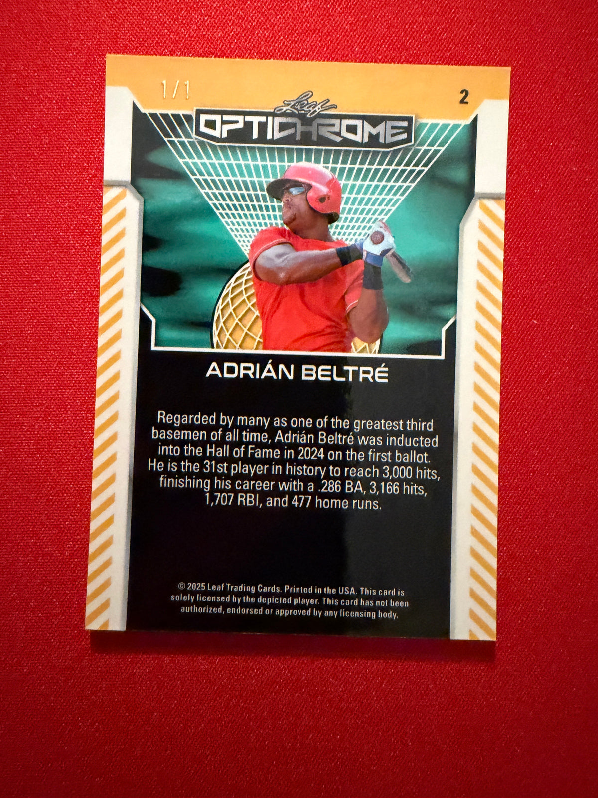Adrian Beltre 2025 Leaf Optichrome Baseball Base Silver Lava 1/1