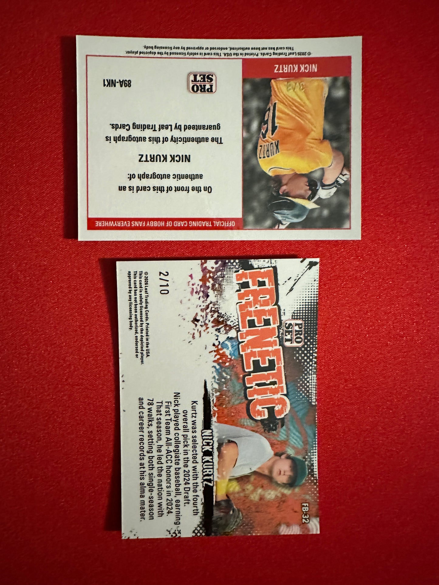 Nick Kurtz 2026 Pro Set Two Card Lot 1989 Purple AUTO /8 Frenetic Blue /10