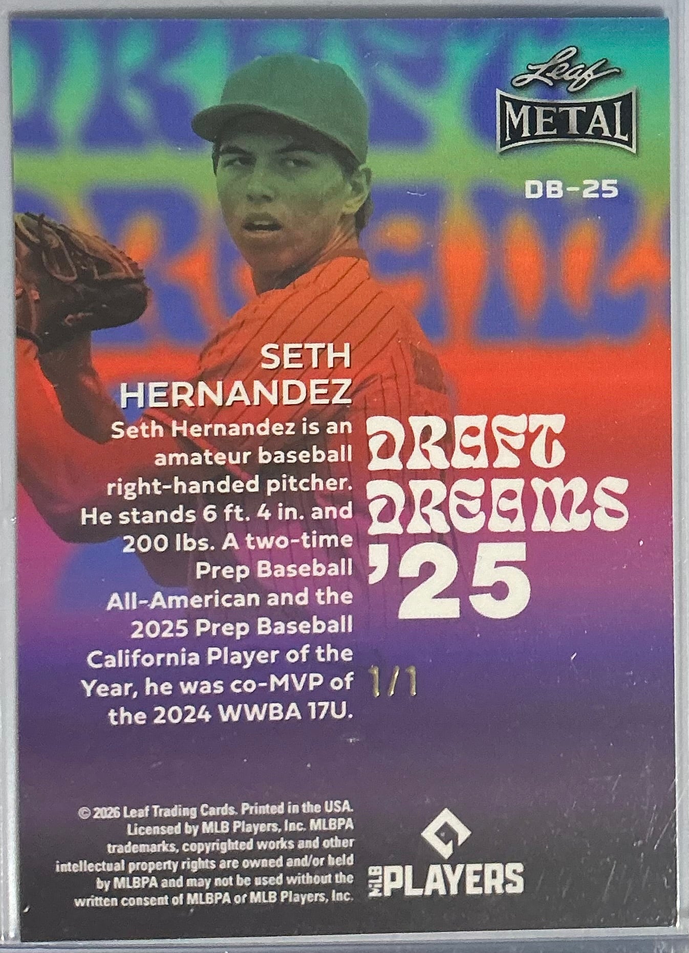 (2026/04/26) Seth Hernandez Draft Deams '25 Auto 1/1 Crystal 2026 Leaf Metal Baseball