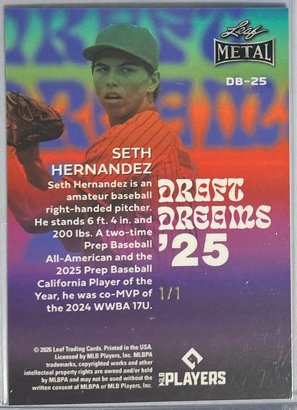 (2026/04/26) Seth Hernandez Draft Deams '25 Auto 1/1 Crystal 2026 Leaf Metal Baseball