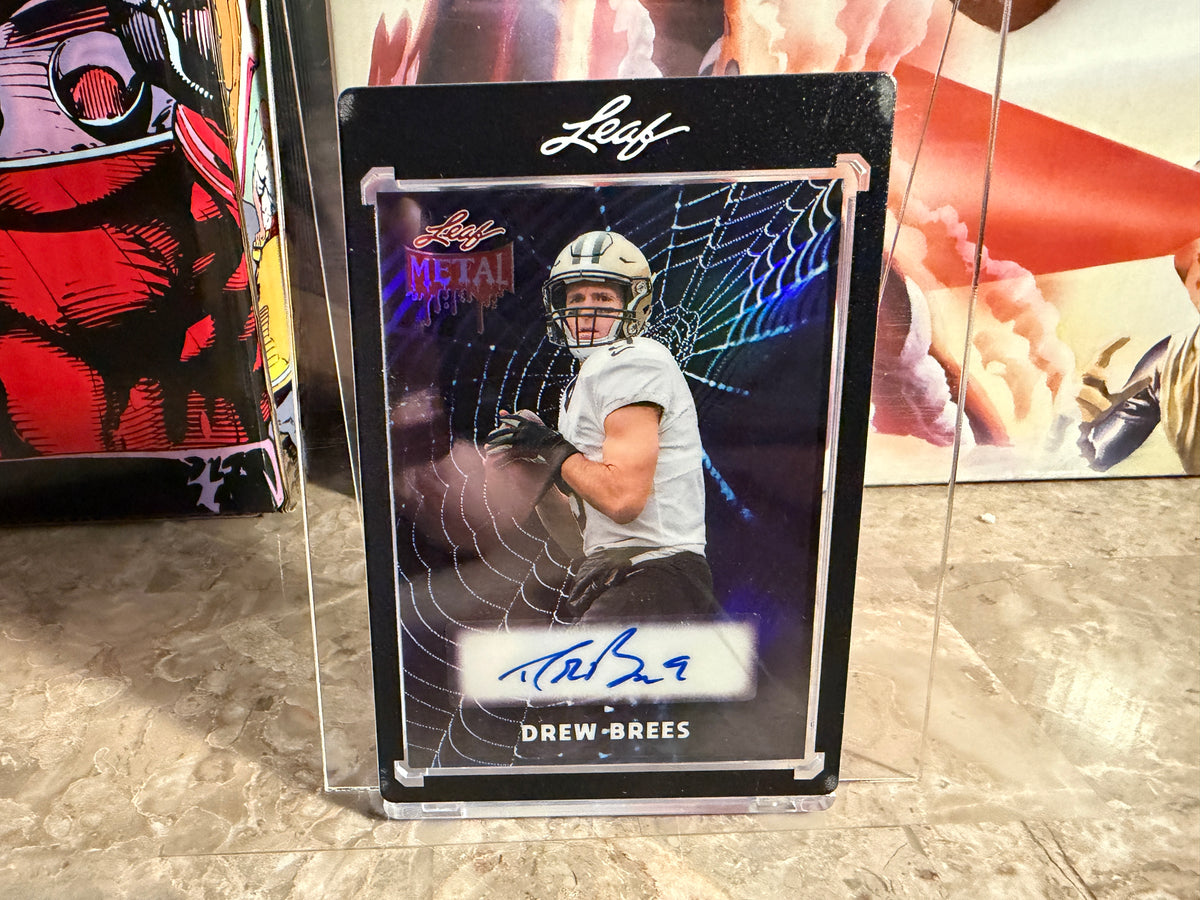 Drew Brees 2026 Leaf Metal Halloween Base Auto Spiderwebs Prismatic /13