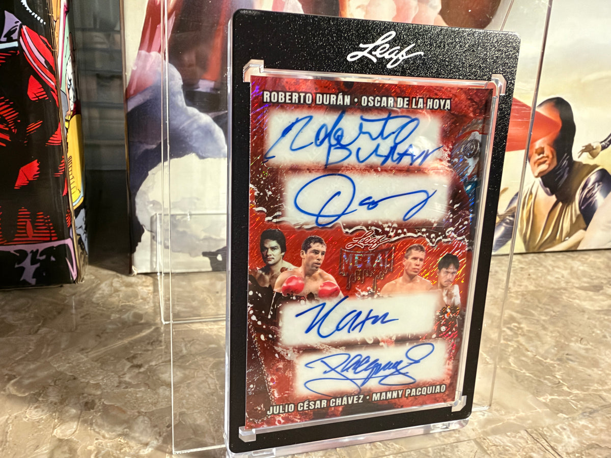 De La Hoya Pacquiao Chavez Duran 2026 Leaf Metal Halloween Quad Auto Red 1/1