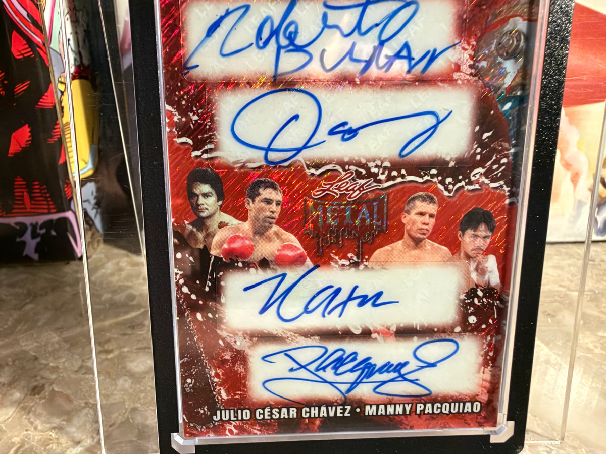De La Hoya Pacquiao Chavez Duran 2026 Leaf Metal Halloween Quad Auto Red 1/1